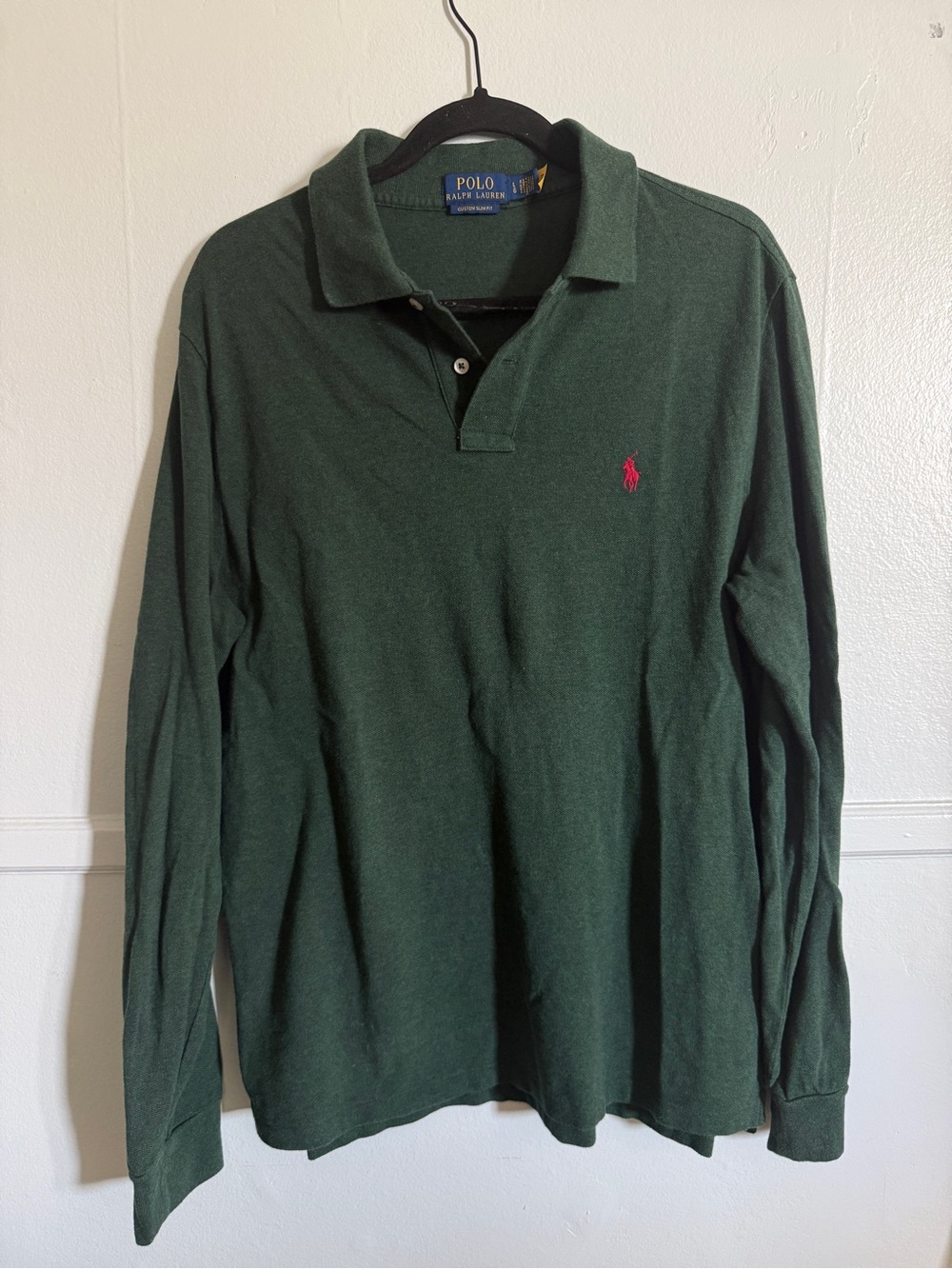 Polo by Ralph Lauren Dark Green Long-Sleeve Polo with Pink Logo